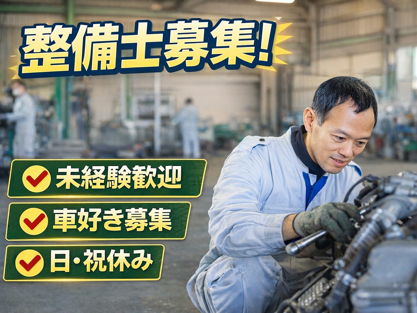 入社祝い金10万円贈呈！自動車整備士　＜未経験歓迎＞